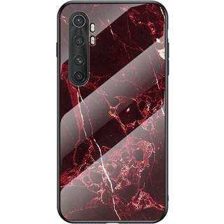Xiaomi Mi Note 10 Lite Cover m. Glasbagside - Rød Marmor