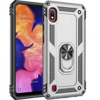 Samsung Galaxy A10 Solidt Plastik Cover m. Fingerholder / Stand - Sølv