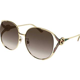 Gucci Kvinde GG0225S 007 Solbriller Metal Guld Brun Oversize Normal Skygge