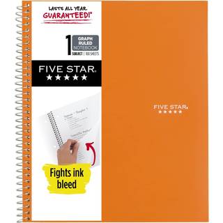 Fem Star Spiral Notebook + Study App 1 Emne Graph Destiled Paper Fights Ink Bleed Water Resistant Cover 8-1/2 """" X 11 """" 100 Sheets Sedona Orange