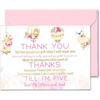 Fancy Floral Baby Shower Tak -kort og konvolutter (15 Pack) Girls Notecards med trykt note fra nyf?dt - Pink og Gold Butterfly Stationery Set 4x6