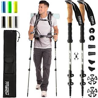 Foxelli Trekking Poles - 2 -PC -pakke Sammenfoldelig letv?gts vandreture St?rke fly Aluminium Justerbare g?st?nger med naturlige korkgreb og 4 s?