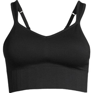 Seamless Rib Padded Sports Bra - Black