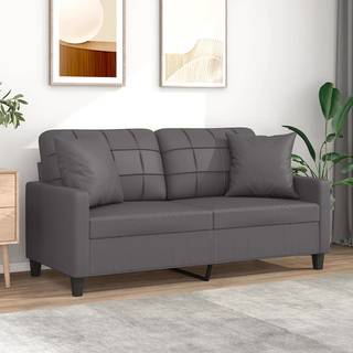 2-personers sofa med pyntepuder 140 cm kunstlæder grå