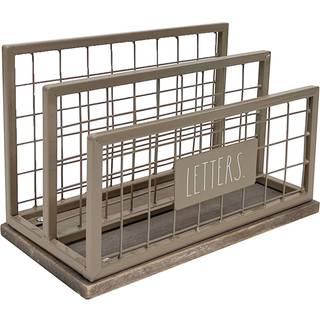 Desktop Mail Organizer - 2 Rum Mail Holder & Stationary Table Top Desk Organizer - Chic og stilfuld galvaniseret stål og massivt træ - Brevprint