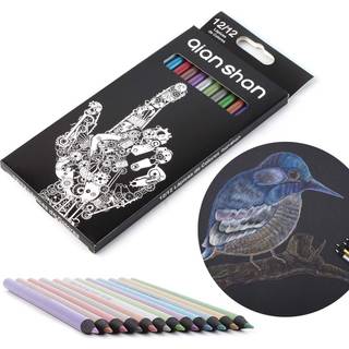 Qianshan Metallic Farvede blyanter 12 farver-Ikke-giftig sort tr?farvede blyanter Forudskilt tr?blyanter indstillet til voksne farvel?gningskunst