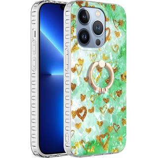 iPhone 14 Pro Max Fleksibel Plastik Cover m. Ring & Standerfunktion - Guld Hjerter