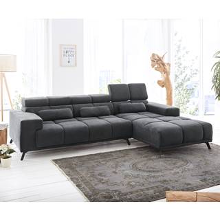 Ecksofa Ordino 285x200 Mikrofaser Schwarz Ottomane rechts elektrische Sitztiefenverstellung