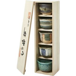 Sæt med 5 farvede sake kopper. Ø7 cm fra Japan