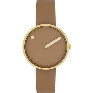 Picto - Brun skive med cappuccino læderrem og gulddublé - 34 mm