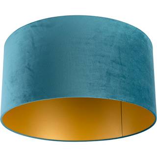 Blå velour lampeskærm 50/50/25 med guld indvendig