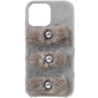 iPhone 13 Plastik Bagside Cover - Plysbelagte Kærlighedsperler - Grå