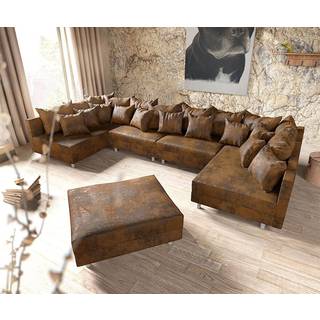 Wohnlandschaft Clovis XL Braun Antik Optik modular Hocker
