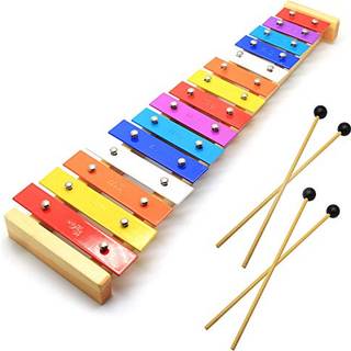 Celemoon 15 Tone Natural Wooden Toddler Xylophone Glockenspiel For børn med flerfarvede metalstænger inkluderede to sæt børnesikkert træhallerne