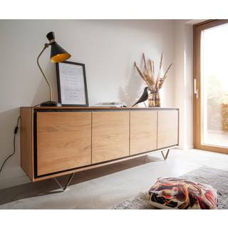Sideboard Stonegrace 200 cm Akazie Natur 4 Türen Steinfurnier V-Fuß - Natur, Silber