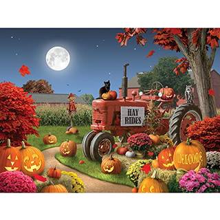 Bit og stykker - 500 stykker puslespil for voksne 18 """" x 24 """" - Happy Hollow - 500 pc Halloween Farm Pumpkin Jack -o -Lantern Tractor Cat Fall