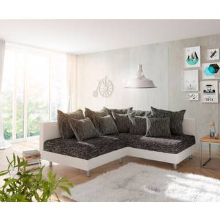 Ecksofa Clovis Weiss Schwarz Ottomane Rechts modular - Schwarz, Weiß