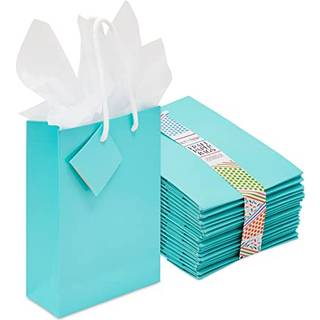 Blue Panda 20 Pack Small Teal Giftposer med h?ndtag Tag og silkepapirark til baby shower Valentines f?dselsdag bryllupsdagsfest favoriserer og go