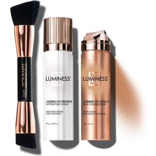 Luminess Airbrush Spray Silk Foundation Starter Kit - Warm - Foundation Primer & Dual -sidet vinklet Buffing Brush - Medium Buildable Coverage An
