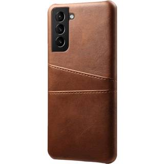 Samsung Galaxy S22 Læderbelagt Plastik Bagside Cover m. Kortlommer - Brun