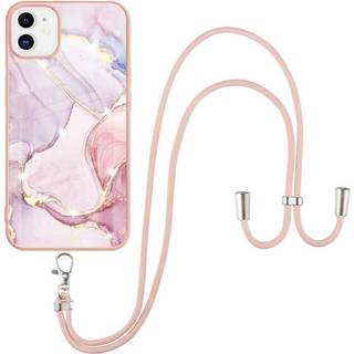 iPhone 11 Marmor Hybrid Bagside Cover m. Justerbar Strop - Lyserød