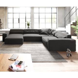 Wohnlandschaft Sirpio XL 360x260 cm Mikrofaser Schwarz Recamiere variabel