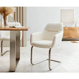 Freischwinger Pejo-Flex Bouclé Weiß Freischwinger flach Edelstahl Taschenfederkern - Weiß, Silber