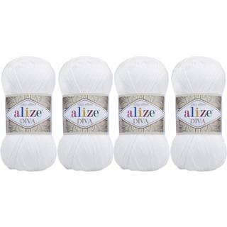100% mikrofiber Akryl alize Diva Silk Effect Knitting Sport Crochet Garn Parti 4 Ball Skeins 400gr 1532yds farve (55 hvid)