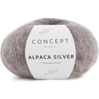 Katia Alpaca Silver 257 Brun-sølv Indhold:73% Alpaca, 20% polyamid, 7% polyester Vægt/længde:25 g = ca. 120 m Anbefalede pinde:4 - 4½ mm Strikkefasthed:10 cm x 10 cm = 19 m x 28 r Håndvask / Tørres fladt.
