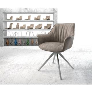 Esszimmerstuhl Keila-Flex mit Armlehnen Mikrofaser Taupe Vintage Kreuzgestell kantig Edelstahl - Taupe, Silber