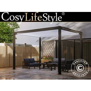 Bioklimatisk pergola pavillon /Havepavillon Génova m/LED-lys, 4x4m, Antracit/Hvid