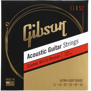 Gibson 11-52 Coated 80/20 Bronze Acoustic Guitar Strings Ultra-Light