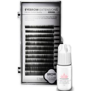 KC Republic Lash Eyebrow Extensions Kit med 1 x bakker af mink falske ?jenbryn i sort kommer p? bakker med blandede l?ngde 5-8 mm ?jenbrynlimklar