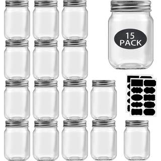 16 oz Mason krukker med l?g almindelig mund 15 pakke-16 oz glas krukker med l?g bulk pint klare glas krukker til m?ltider prep mad opbevaring med
