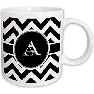 3Drose Pink og Gray Chevron Monogram Initial W krus 15 oz sort/hvid