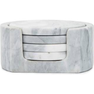 Fox Run Natural Polished Marble Stone 4 Coasters med Holder White