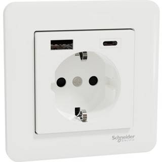 Schneider Electric Exxact Jordet vægstik med USB-porte - Hvid