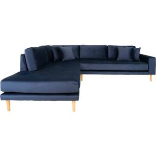 Sofa venstrevendt i blå velour med fire puder HN1005 Åben Ende - 1301413