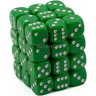 Opaque Green and White 12mm d6 Dice block (36 Terninger) - Rollespilsterninger - Chessex