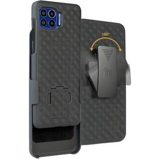 Tilfælde med klip til Moto One 5G NakedCellPhone [Black Tread] Kickstand Cover med [Rotering/Ratchet] Belt Hip Holster Combo til Motorola Moto On