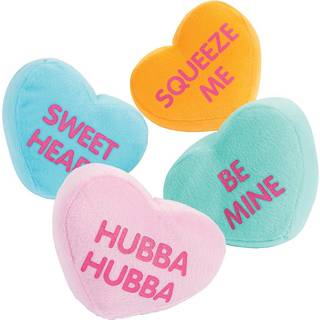 Fun Express 12 pcs Plush Conversation Hearts - 4 tommer - 4 farver og meddelelser - udstoppede betjentbetjent leget?j