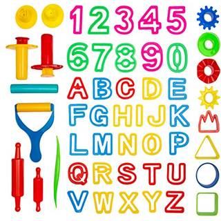 Kiddy Dough 45 stykker spiller dejv?rkt?jss?t: dej tilbeh?r indstillet til b?rn med former Numbers bogstaver sk?rer dejruller og ekstrudere