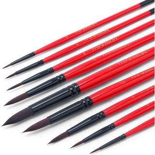 Transon Round PAINE SET 9PCS Syntetisk sabelh?r til akrylmaleri Vandfarvemaleri Gouache Ink Craft and Detail Maleri