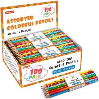 Shuttle Art Assorterede farverige blyanter 180 Pack Kids Pencils Bulk med 12 designs 2 HB Forudsk?rne priser og incitamentsblyanter til b?rneskol