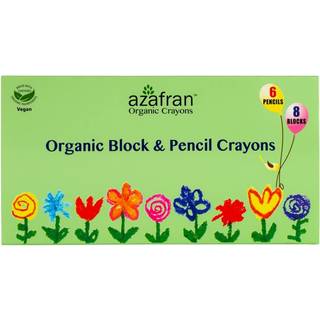 Azafran organiske farveblyanter - s?t med 8 blokke og 6 blyant farveblyanter med 14 farver - plante -afledte ingredienser - milj?venlig og f?deva