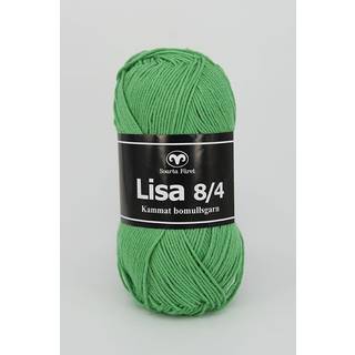 Svarta Fåret Lisa 087 Kelly grøn Indhold: 100% kæmmet bomuld Vægt/længde: 50 g = ca. 165 meter Anbefalede Pinde: 3mm Strikkefasthed: 10 cm = 28 m Vask: Maskinvask ved 40℃ / Tåler ikke tørretumbling.