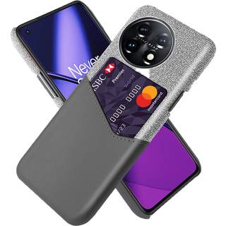 OnePlus 11 Læder & Tekstil Bagside Cover m. Kortlomme - Grå