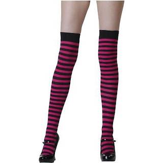 Leg Avenue Striped Nylon Thigh Highs 6005 Black & Neon Pink