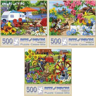 Bit og stykker - V?rdis?t p? tre (3) - 500 stykke puslespil for voksne - Farverige blomster Farm og Animal Jigsaws af kunstneren Nancy Wernersbac