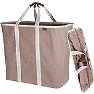 Clevermade Collopible Laundry Basket Premium Stora vikbara kläder Hamper Tvättar Tote Carry All Bin XL Pop-Up Caddy med handtag 2 Pack Mocha